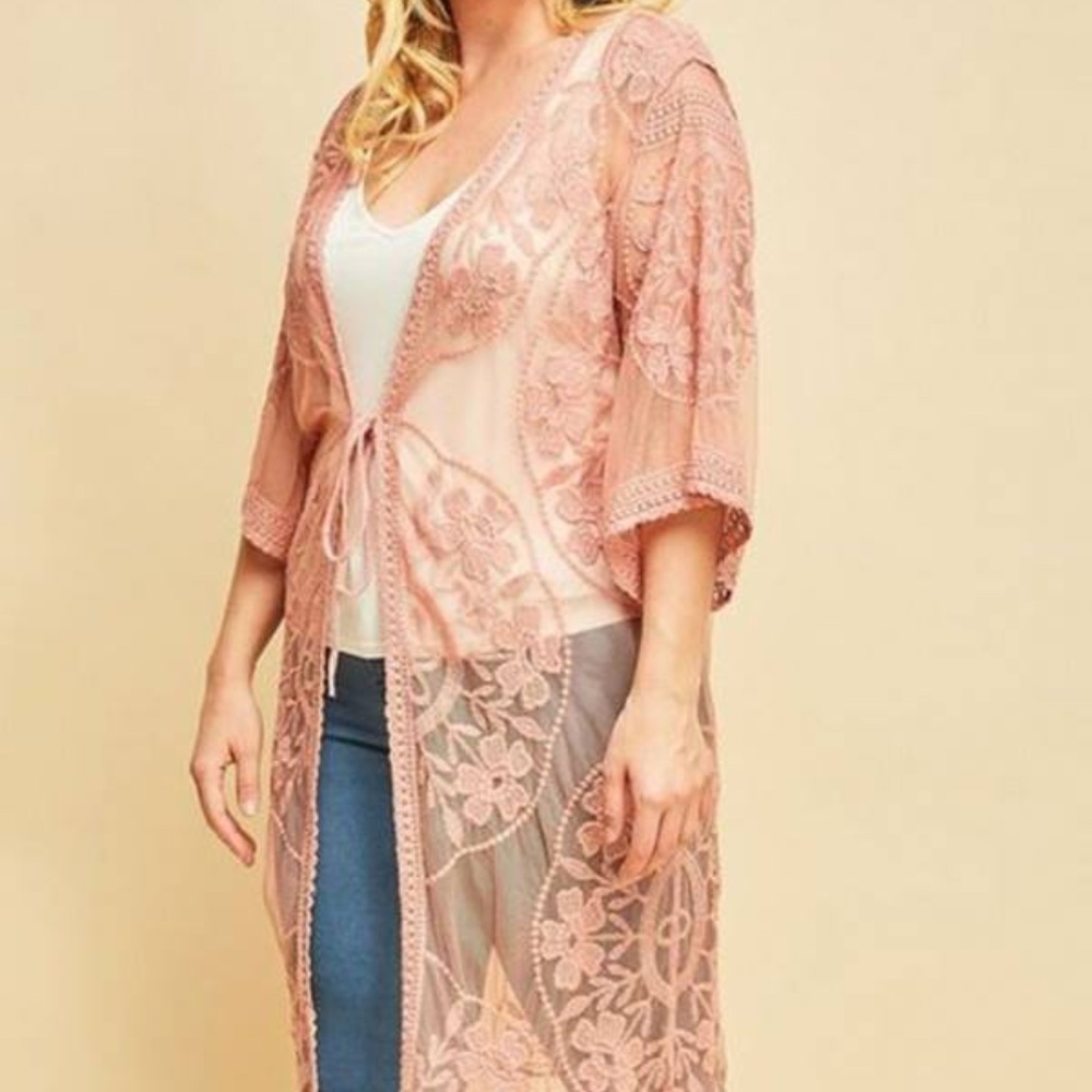 Entro Dusty Rose Lace Duster Size Large (10-12)